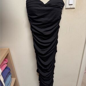 Oh Polly Black Ruched Strapless Maxi Dress